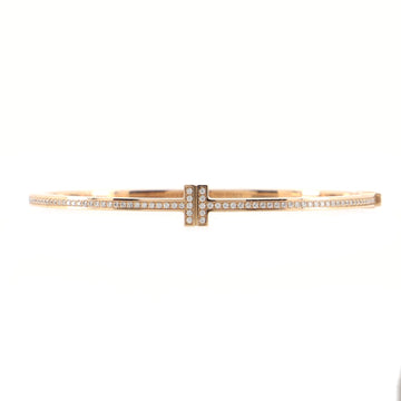 Tiffany & Co. T Wire Hinged Bracelet 18K Rose Gold and Diamonds Medium