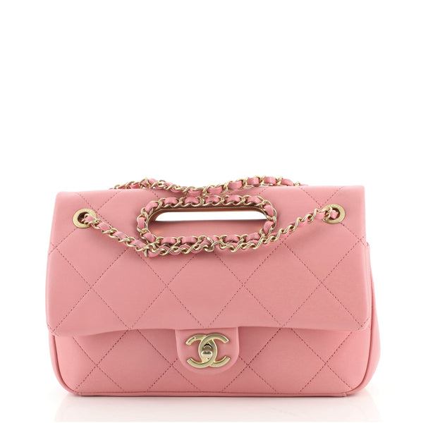 Chanel A Real Catch Flap Bag Quilted Lambskin Medium Pink 7595196