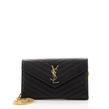 Saint Laurent Classic Monogram Wallet on Chain Matelasse Chevron Leather Medium