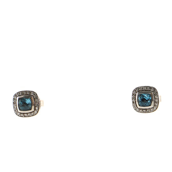 David Yurman Petite Albion Stud Earrings Sterling Silver with Topaz and Diamonds 5mm