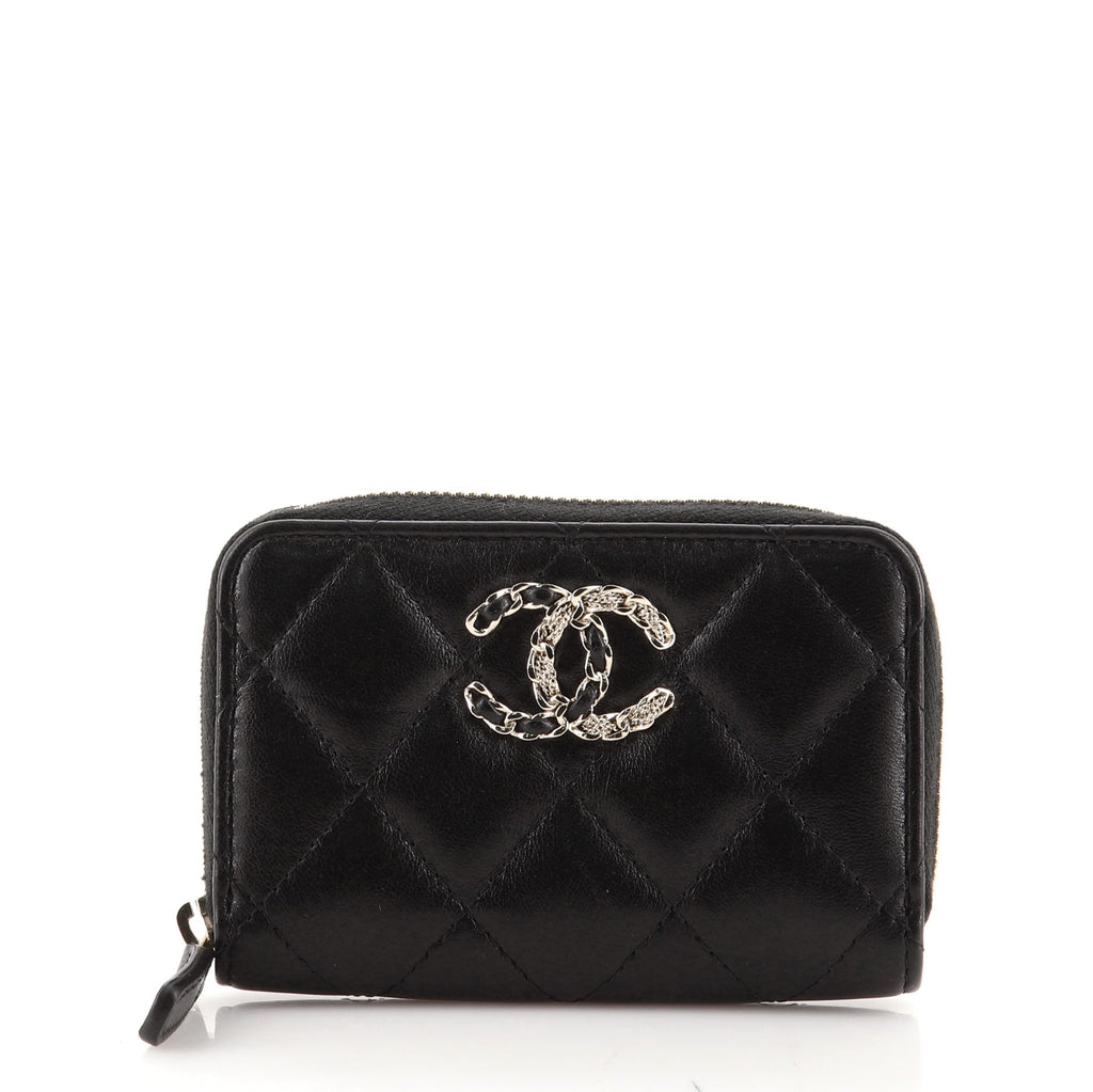 Chanel French New Wave Zip Coin Purse Quilted Lambskin Black 7599611