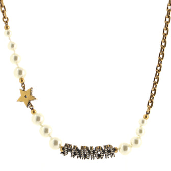 Christian Dior J'Adior Star Choker Chain Necklace Metal with Crystals and Faux Pearls