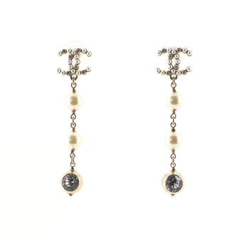 Chanel CC Drop Dangling Earrings Crystal with Faux Pearls