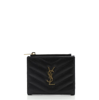 Saint Laurent Classic Monogram Zipped Card Case Matelasse Chevron Leather