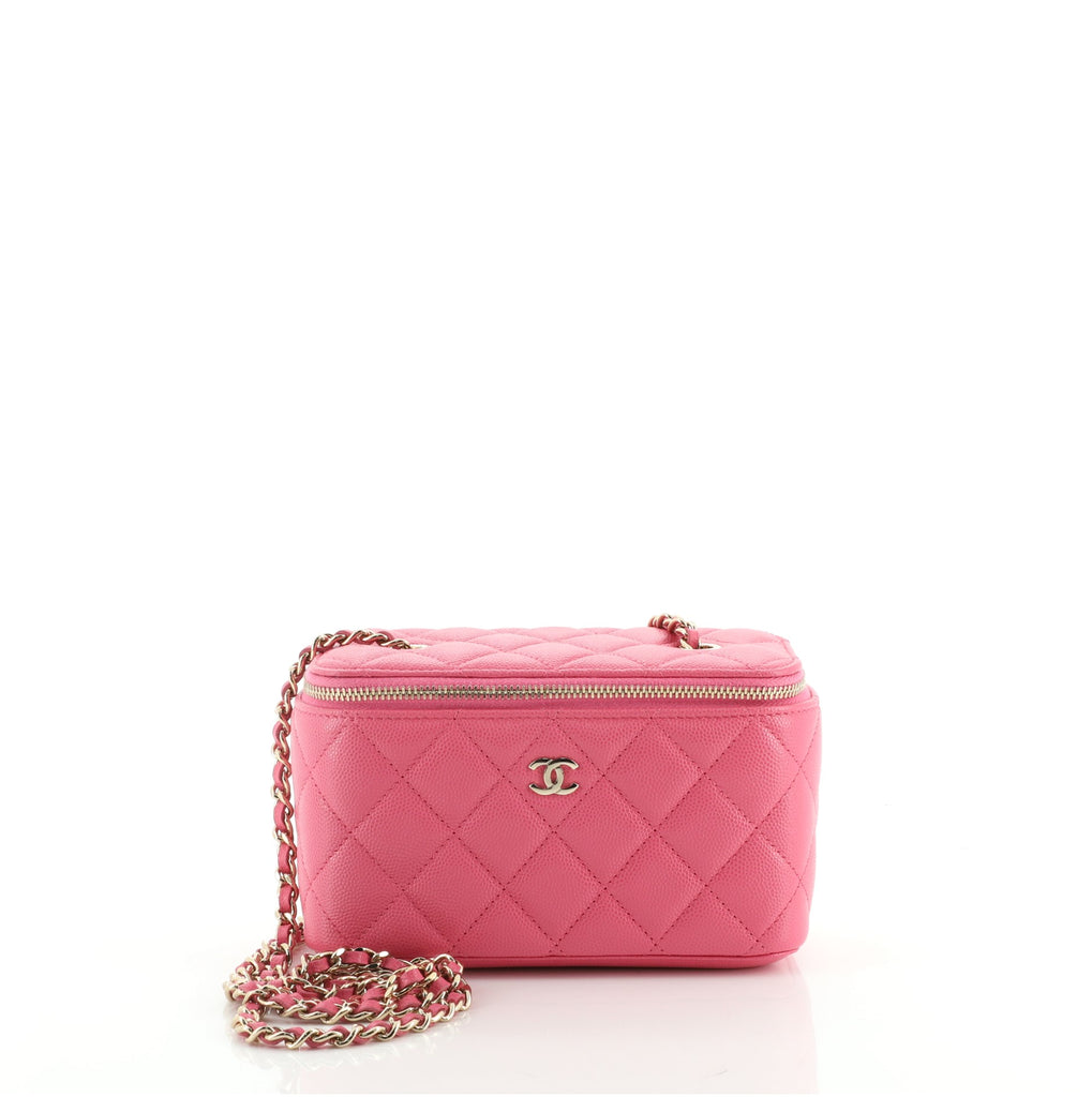 Chanel Light Pink Quilted Caviar Leather Mini Vanity Case with