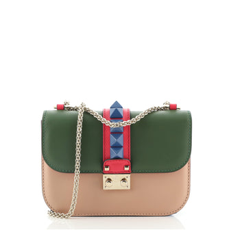 Valentino Glam Lock Covered Studs Handbag Leather Small