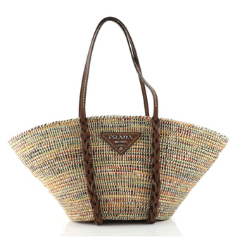 Prada Basket Tote Woven Raffia with Leather Medium