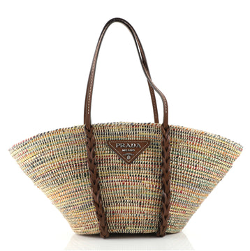 Prada Basket Tote Woven Raffia with Leather Medium