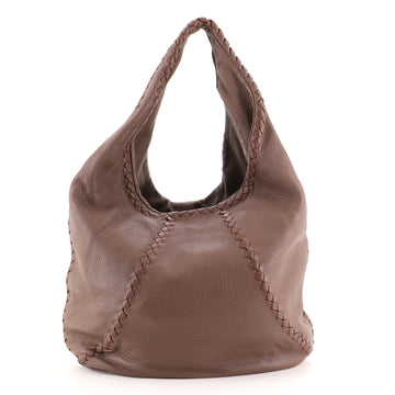 Bottega Veneta Baseball Hobo Leather with Intrecciato Detail Medium