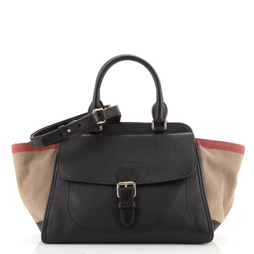 Burberry Harcourt Convertible Satchel Leather and Mega Check Canvas Medium