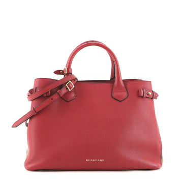 Burberry Banner Tote Leather and House Check Canvas Medium