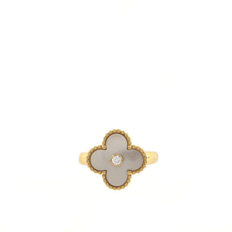 Van Cleef & Arpels Vintage Alhambra Ring 18K Yellow Gold with Mother of Pearl and Diamond
