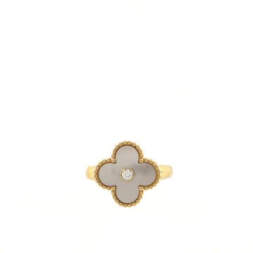 Van Cleef & Arpels Vintage Alhambra Ring 18K Yellow Gold with Mother of Pearl and Diamond