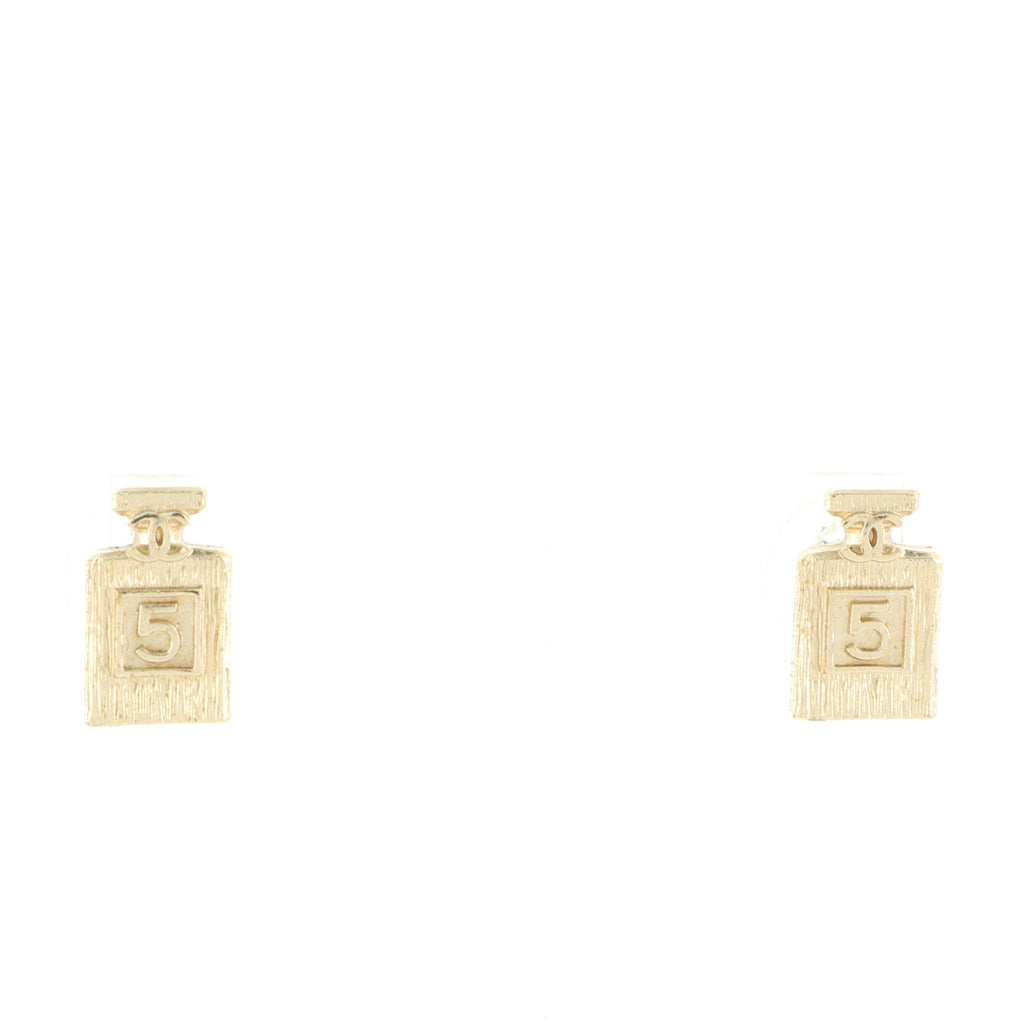 Chanel Coco No. 5 Perfume Bottle Stud Earrings Metal 76306