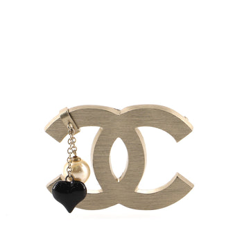 Chanel CC Heart Charm Brooch Metal with Faux Pearl and Bead