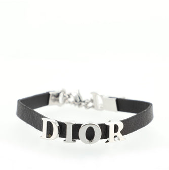 Christian Dior Logo Bracelet Leather and Metal Thin