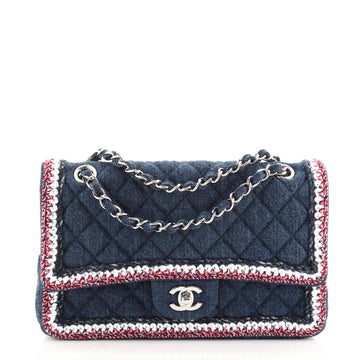 Chanel Classic Single Flap Bag Quilted Denim with Tweed Medium