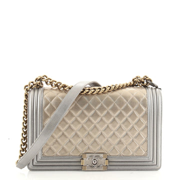 Chanel Bicolor Boy Flap Bag Quilted Metallic Calfskin New Medium