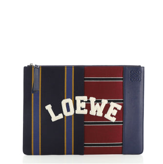 Loewe Logo Flat Zip Pouch Checkered Canvas with Patches Medium