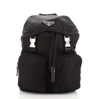 Prada Double Pocket Buckle Backpack Tessuto Small