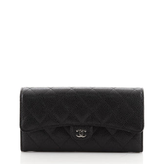 Chanel CC Gusset Classic Flap Wallet Quilted Caviar Long