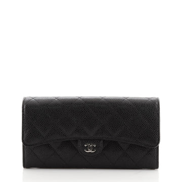Chanel CC Gusset Classic Flap Wallet Quilted Caviar Long