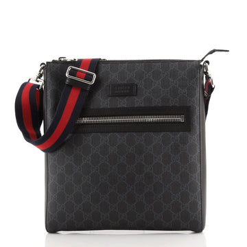 Gucci Web Strap Front Zip Messenger Bag GG Coated Canvas Medium