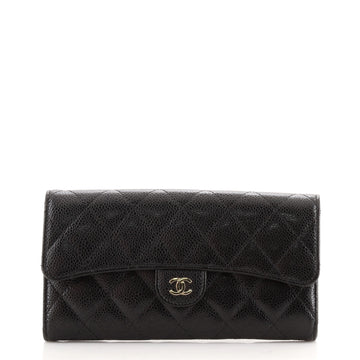 Chanel CC Gusset Classic Flap Wallet Quilted Caviar Long