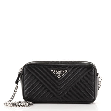 Prada Double Zip Wallet on Chain Crossbody Chevron Leather Mini