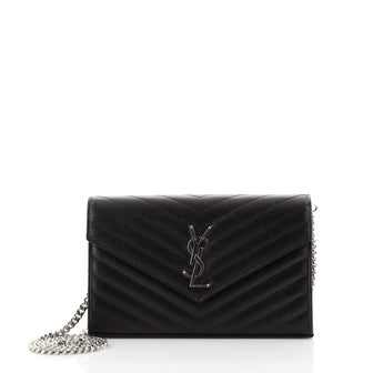 Saint Laurent Classic Monogram Wallet on Chain Matelasse Chevron Leather Medium
