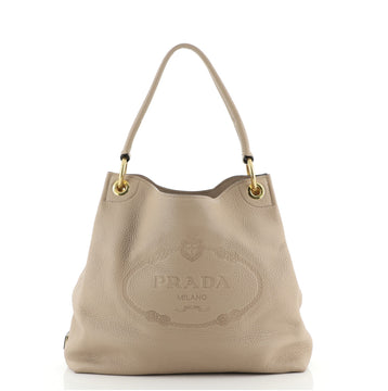 Prada Embossed Logo Hobo Vitello Daino Medium