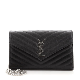 Saint Laurent Classic Monogram Wallet on Chain Matelasse Chevron Leather Medium