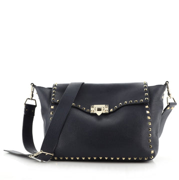 Valentino Rockstud Top Flap Messenger Bag Pebbled Leather Large