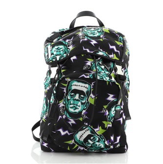 Prada Frankenstein Double Buckle Backpack Printed Tessuto Medium