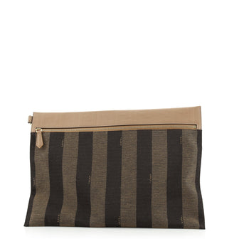 Fendi Zip Pouch Pequin Canvas with Zucca Embossed Leather Large