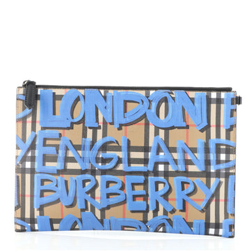Burberry Graffiti Zip Pouch Vintage Check Canvas