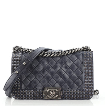 Chanel Paris-Dallas Boy Flap Bag Studded Quilted Distressed Calfskin Old Medium
