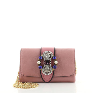 Miu Miu Crystal Buckle Chain Wallet Leather