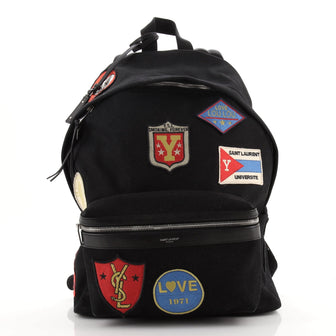 Saint Laurent City Backpack Patch Embellished Canvas Medium