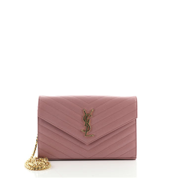 Saint Laurent Classic Monogram Wallet on Chain Matelasse Chevron Leather Medium