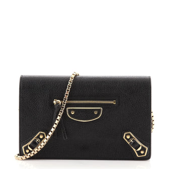 Balenciaga City Classic Metallic Edge Wallet on Chain Leather Small