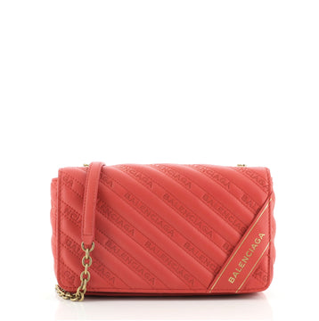 Balenciaga BB Chain Round Shoulder Bag Quilted Embroidered Leather Small