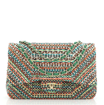 Chanel Paris-Seoul Classic Double Flap Bag Quilted Tweed and Ribbon Jumbo