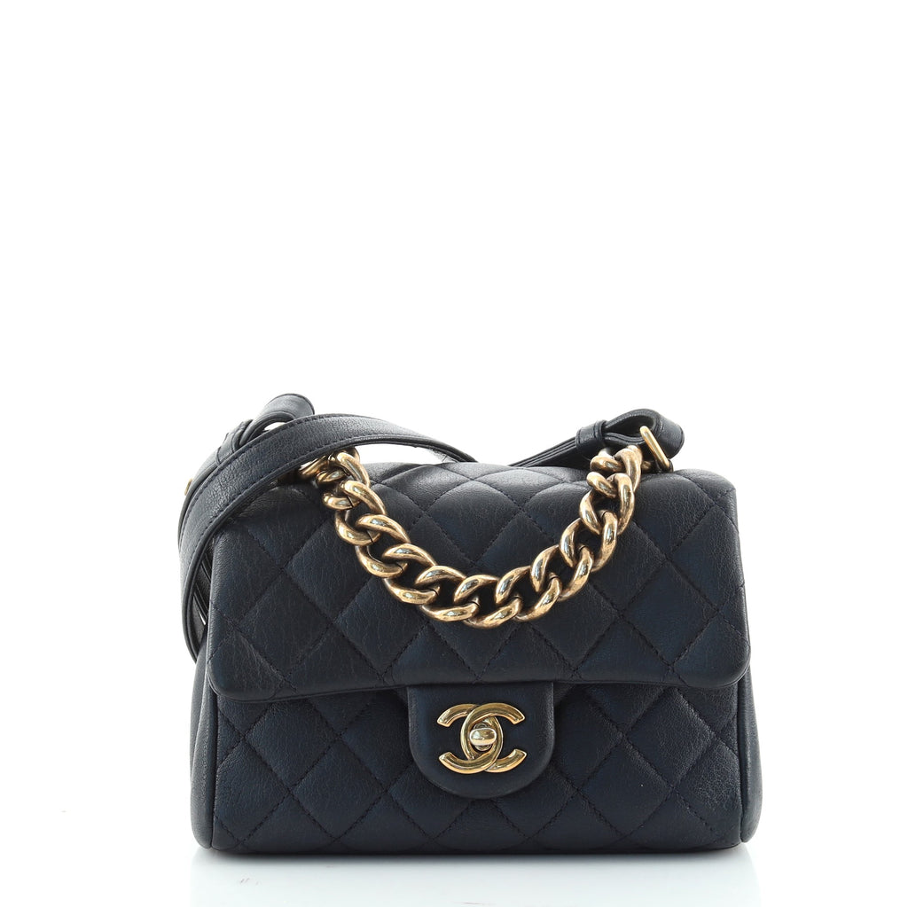 Chanel Trapezio Flap Bag Quilted Sheepskin Mini Blue 7647854