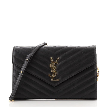 Saint Laurent Classic Monogram Wallet on Chain Matelasse Chevron Leather Medium