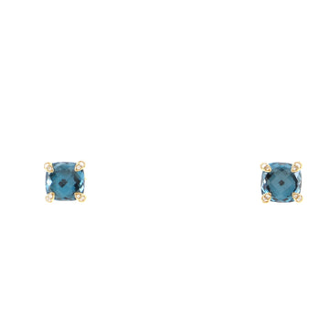 David Yurman Chatelaine Stud Earrings 18K Yellow Gold with Blue Topaz and Diamonds 8mm