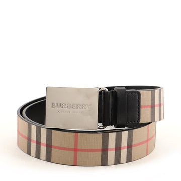 Burberry Logo Buckle Belt Vintage Check Coated Canvas Wide