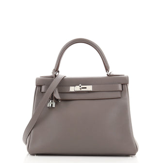 Hermes Kelly Handbag Grey Swift with Palladium Hardware 28