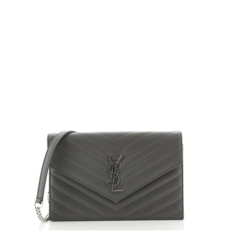 Saint Laurent Classic Monogram Wallet on Chain Matelasse Chevron Leather Small