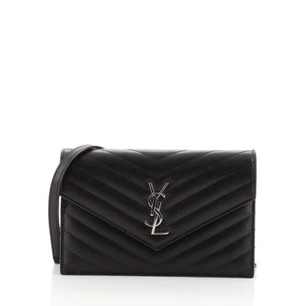 Saint Laurent Classic Monogram Wallet on Chain Matelasse Chevron Leather Small